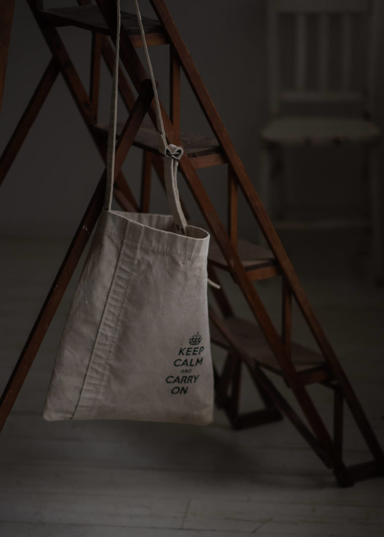 OLD NEWSPAPER BAG KEEP CALM AND CARRY ON UTO